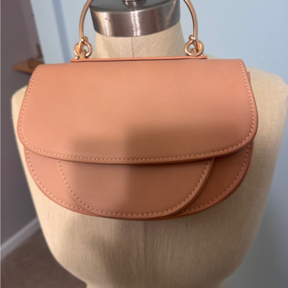 Melie Bianco Tan and Gold Wristlet with Elegant Flap